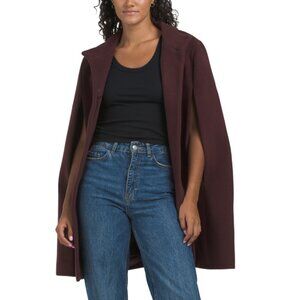 ICONS BY CINZIA ROCCA Burgandy Italian Wool Blend Stand Collared Cape Coat